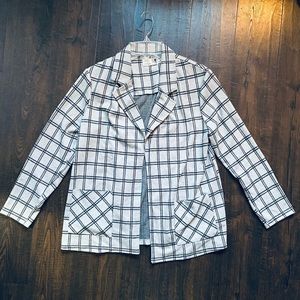Everleigh Plaid Jacket XS | Black & Cream Check Open Front Blazer Style